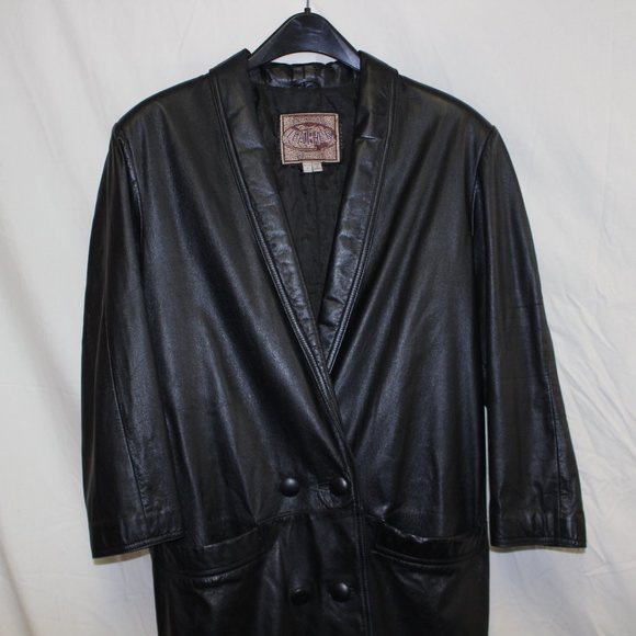 π€ VINTAGE Genuine Leather Coat Black Womens Petite Small - Picture 3 of 15